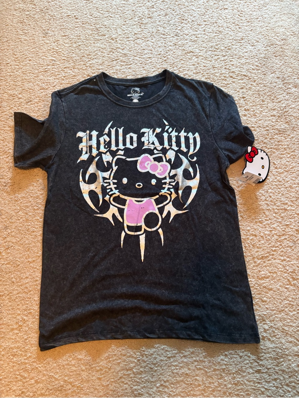 Hello Kitty Black Mineral Wash Graphic Tee Size Small NWT